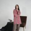 Lawn 2-Piece – Maroon with White Lines & Black Dots Farshi Shalwar.