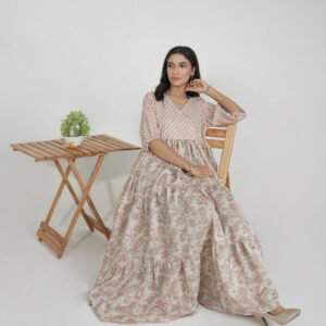 Alternative view of Lawn Frock One-Piece – Beige & Pink Print